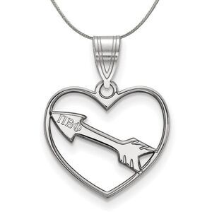 Sterling Silver Pi Beta Phi Heart Pendant Necklace - 24 Inch